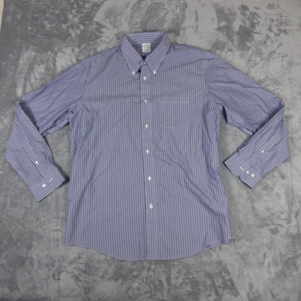 Brooks Brothers Button Down Shirt Mens XL Blue Striped Milano Non-Iron Supima